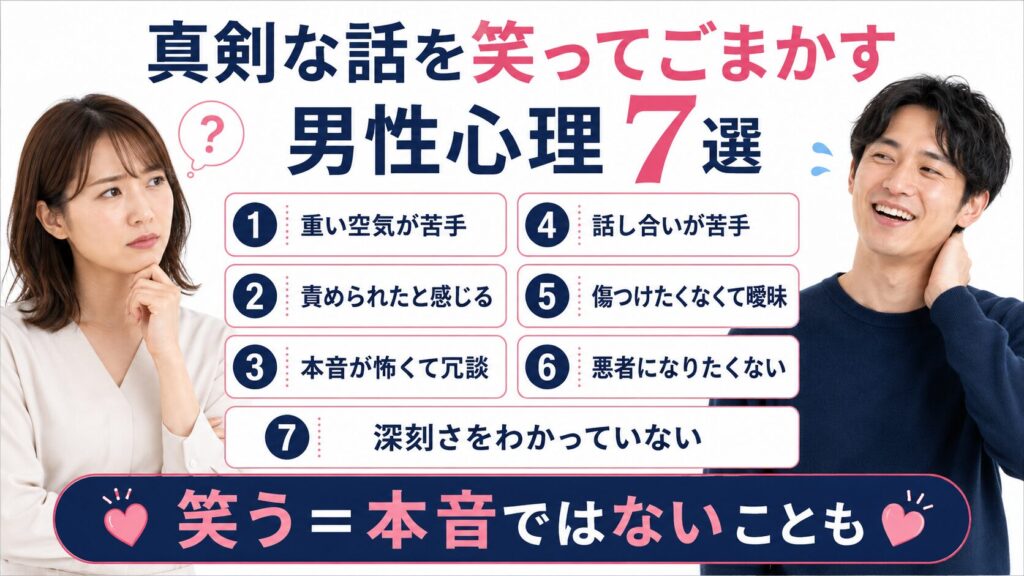 真剣な話を笑ってごまかす男性心理【7選】を説明する画像