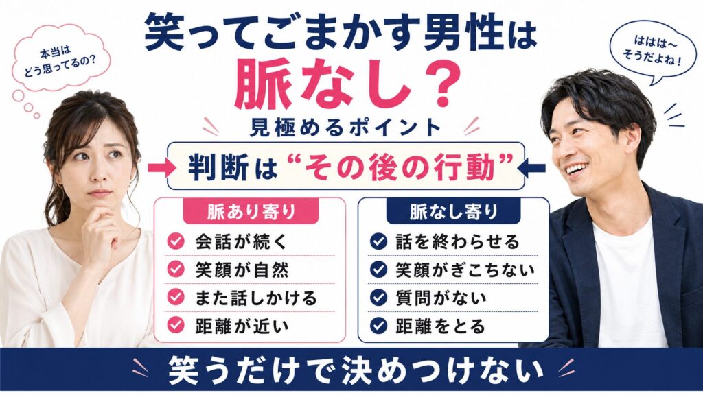 笑ってごまかす男性は脈なし?見極めるポイントを説明する画像