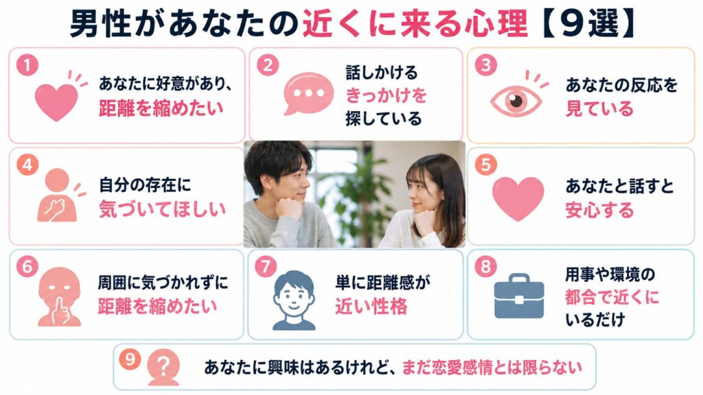 男性があなたの近くに来る心理【9選】を説明する画像