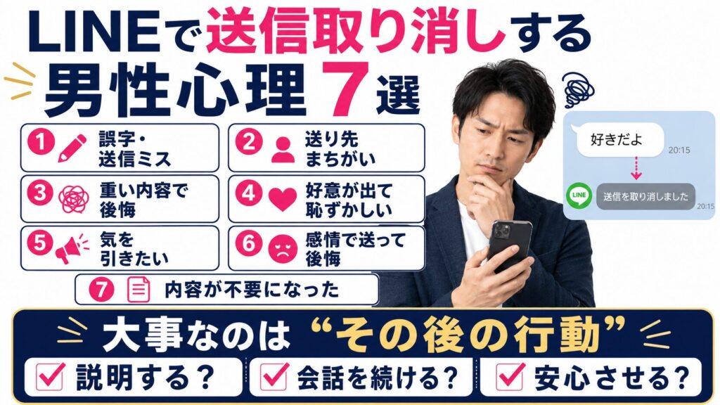 LINEで送信取り消しする男性心理は?よくある理由7選を説明する画像