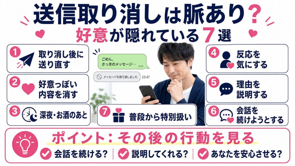 送信取り消しは脈あり?男性の好意が隠れているケース【7選】を説明する画像