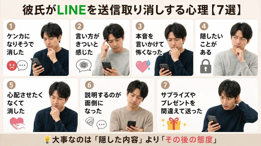 彼氏がLINEを送信取り消しする心理【7選】を説明する画像