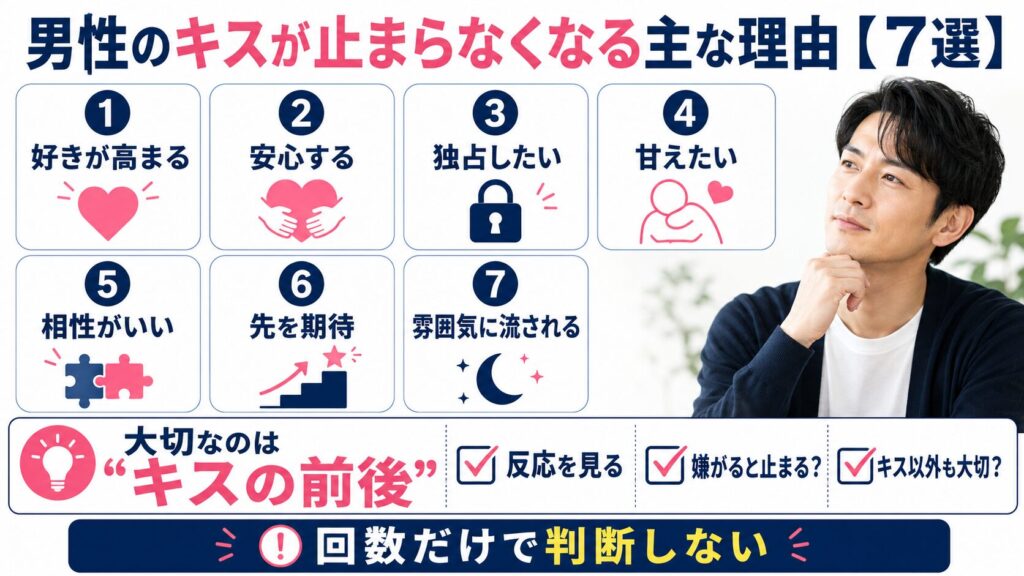 男性のキスが止まらなくなる主な理由【7選】を説明する画像