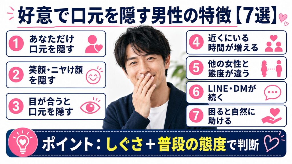 隠し事で口元を隠す男性の特徴【7選】を説明する画像