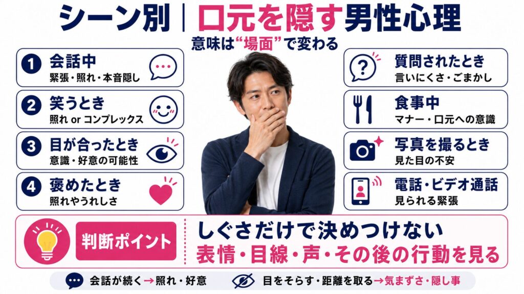 シーン別|口元を隠す男性心理を説明する画像